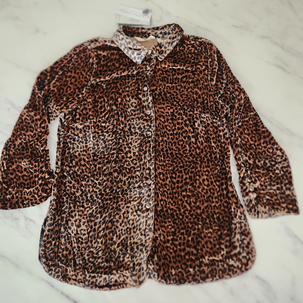 Soft Surroundings Icon Silk Velvet‎ Poets leopard tunic shirt blouse cheetah NWT - Picture 8 of 12